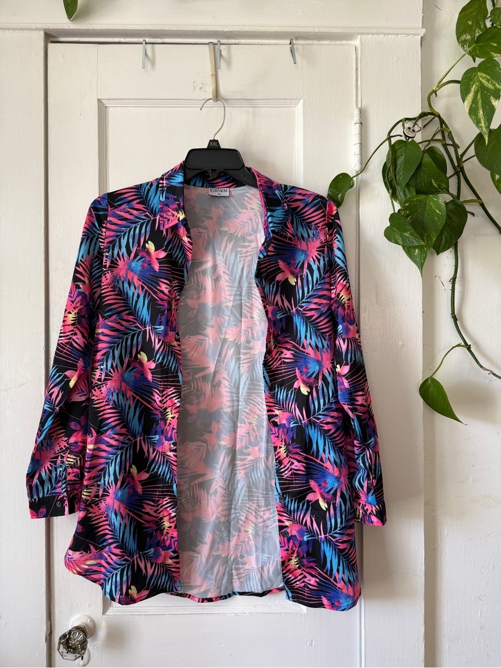 Tropical Print Open-Front Women's Jacket - Pink & Blue ICONSWIM M